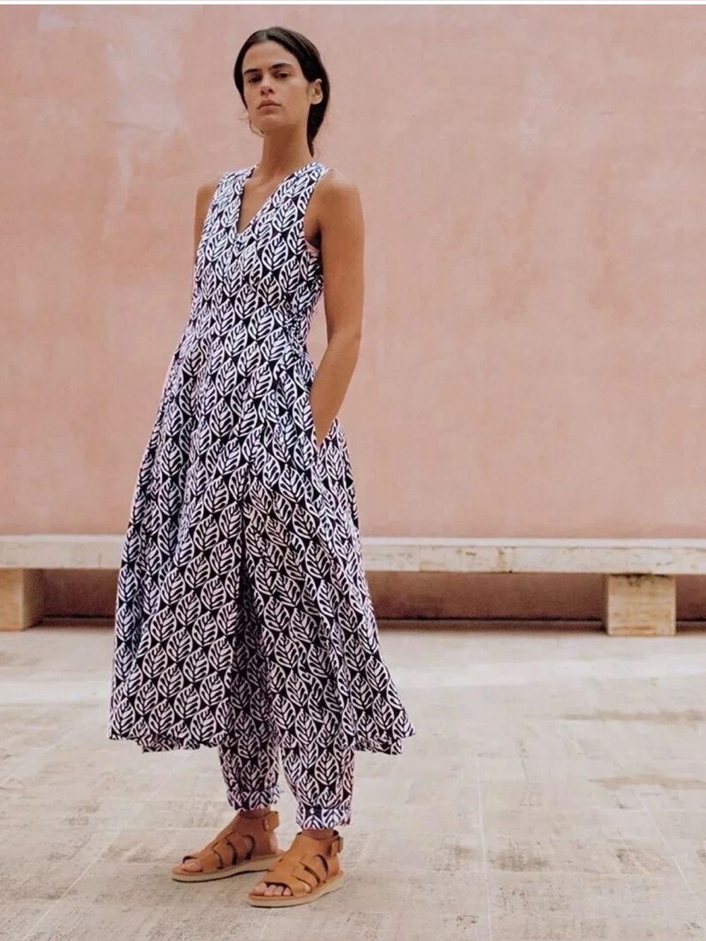 Toast UK Leaf Print Poplin Wrap Dress in Mulberry